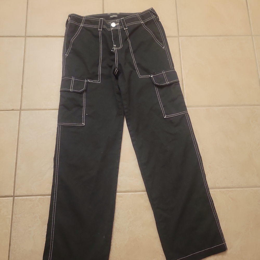 True Religion Women's Black Cargo Jeans with White Stitching